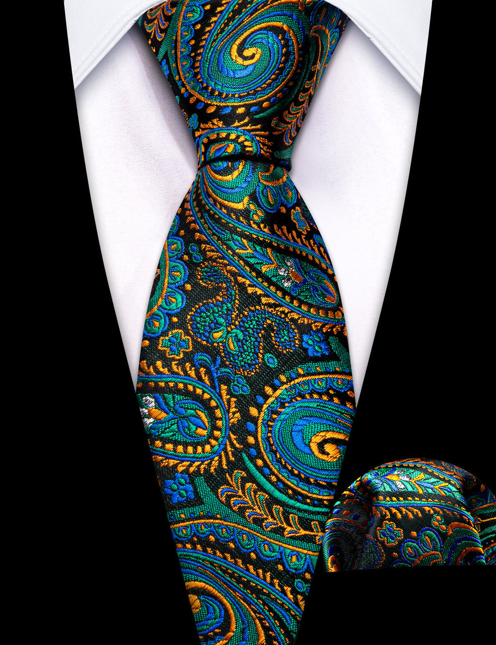 Teal Blue Orange Paisley Silk Kids Silk Tie Set - GentCrest - View 3