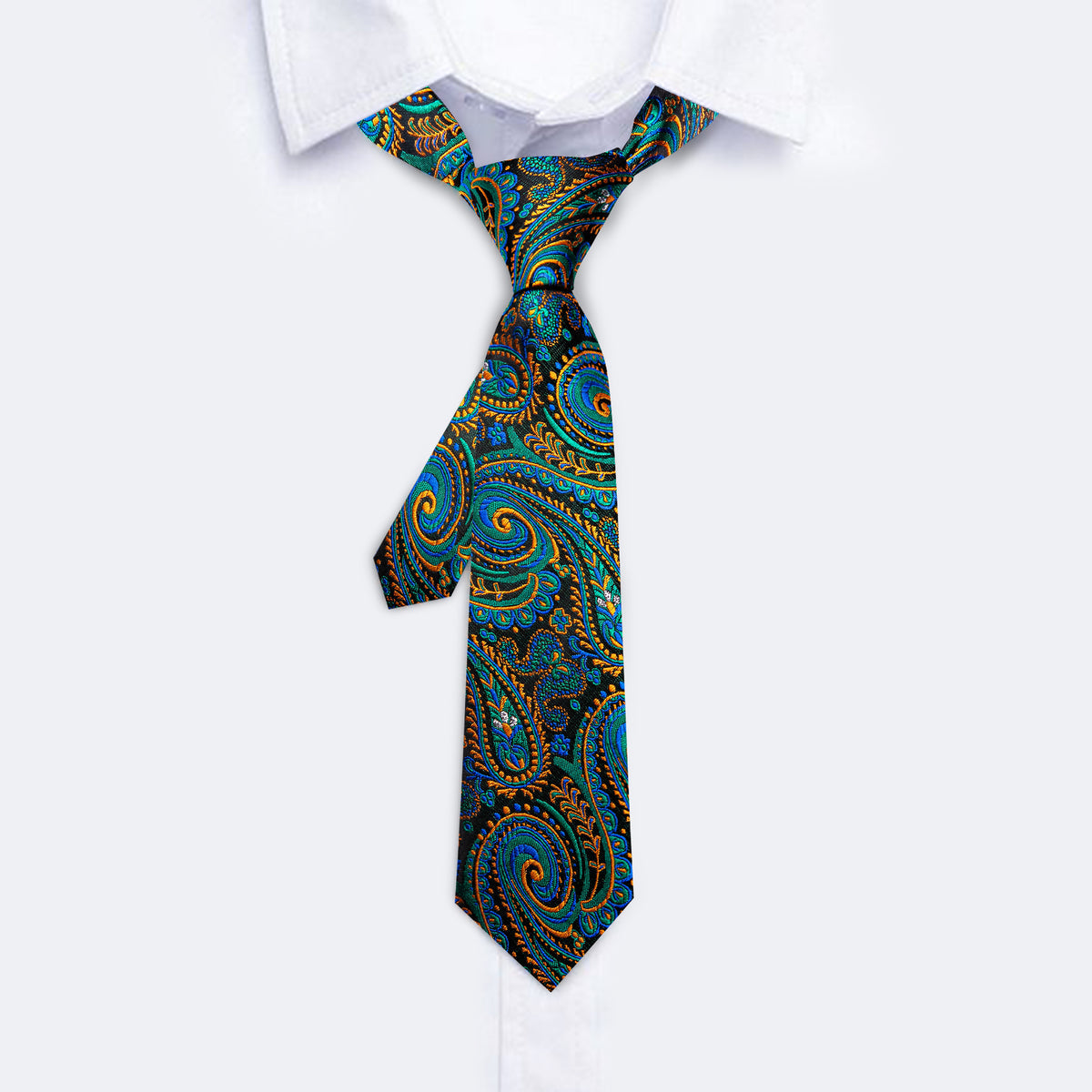 Teal Blue Orange Paisley Silk Kids Silk Tie Set - GentCrest