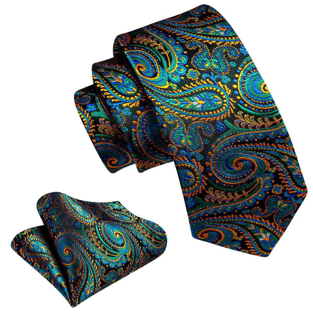 Teal Blue Orange Paisley Silk Kids Silk Tie Set - GentCrest - View 4