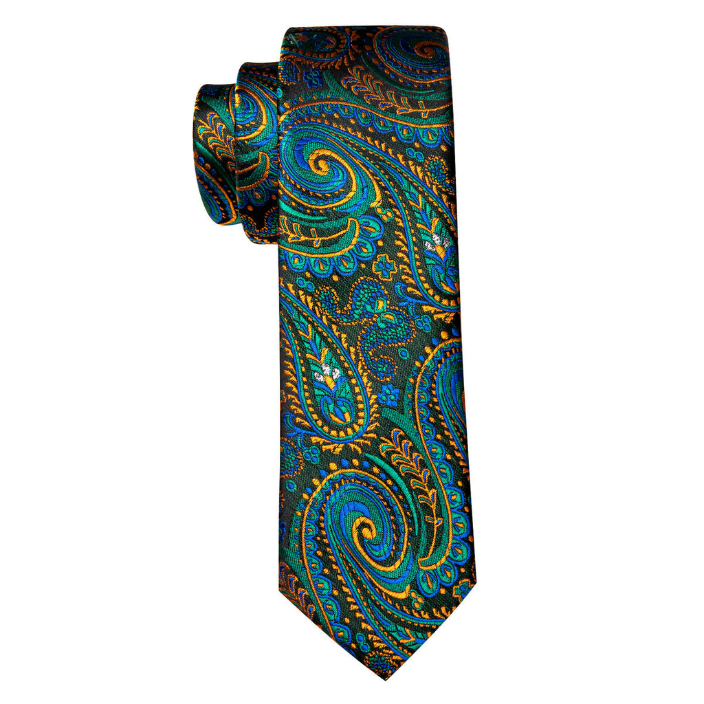 Teal Blue Orange Paisley Silk Kids Silk Tie Set - GentCrest - View 5
