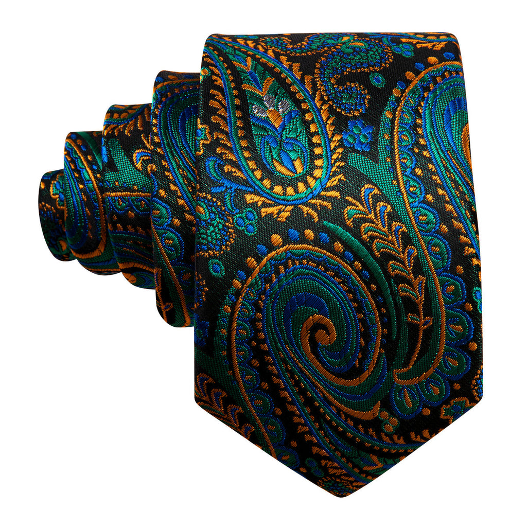 Teal Blue Orange Paisley Silk Kids Silk Tie Set - GentCrest - View 6