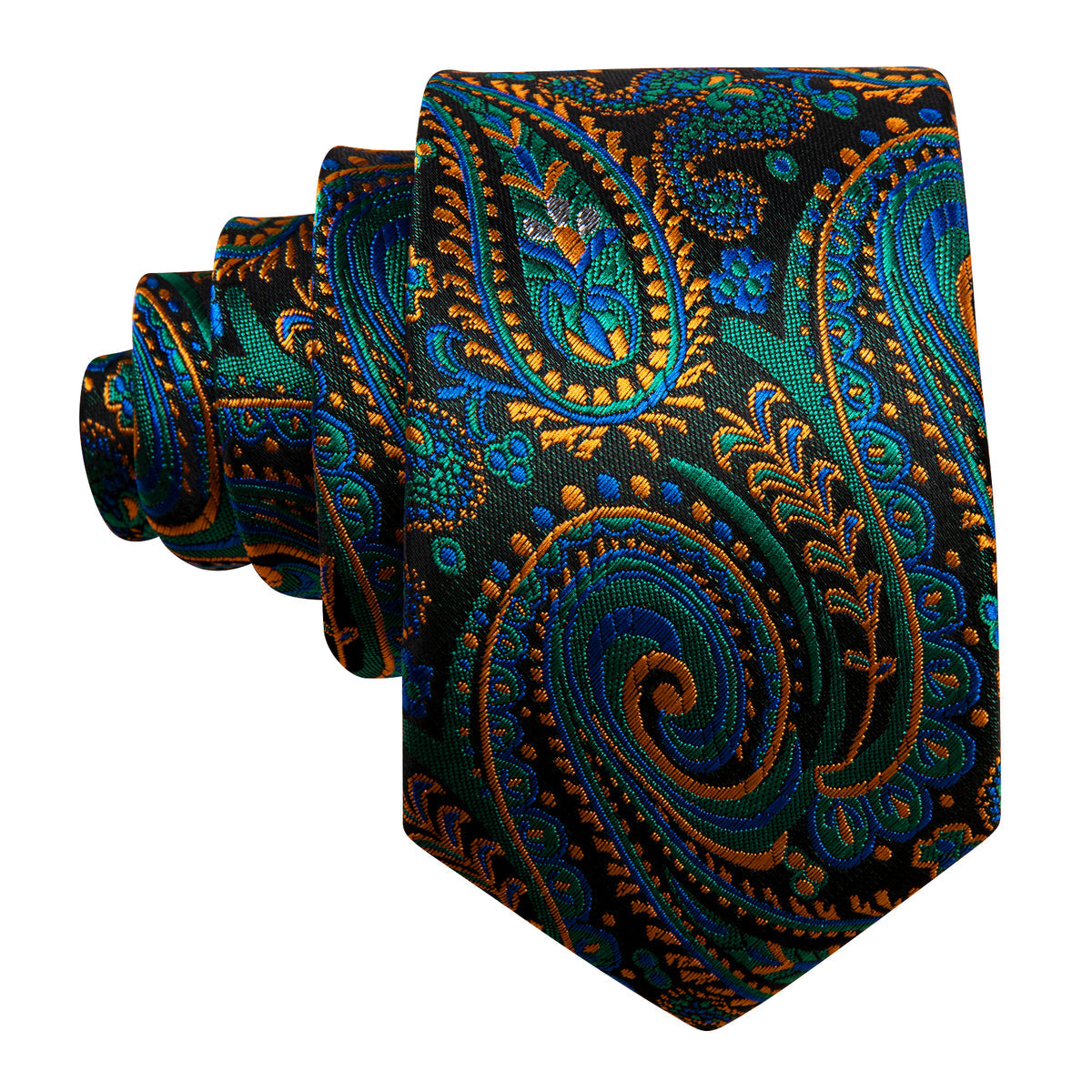 Teal Blue Orange Paisley Silk Kids Silk Tie Set - GentCrest - View 6