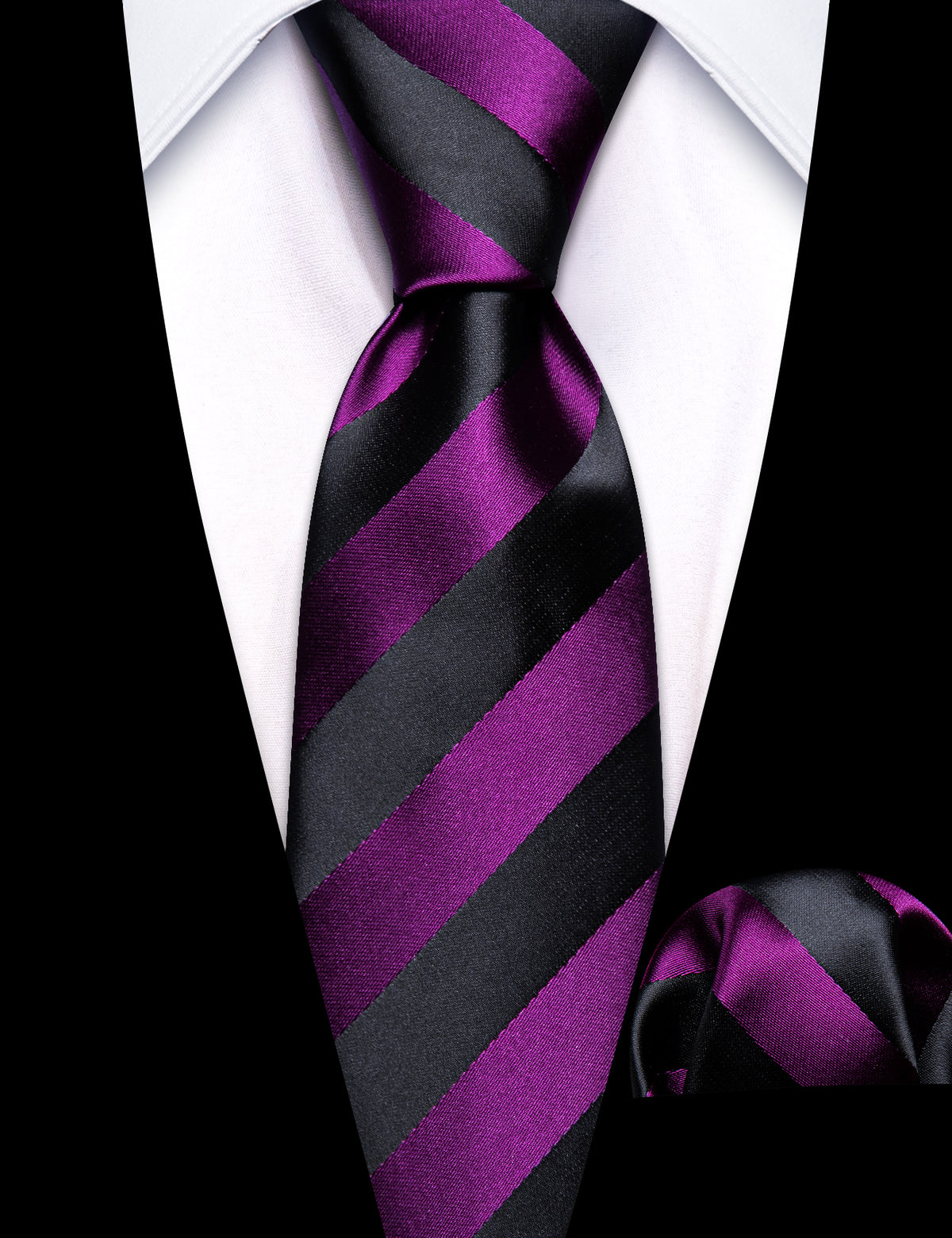 Purple Black Striped Children Silk Tie Set - GentCrest - View 4