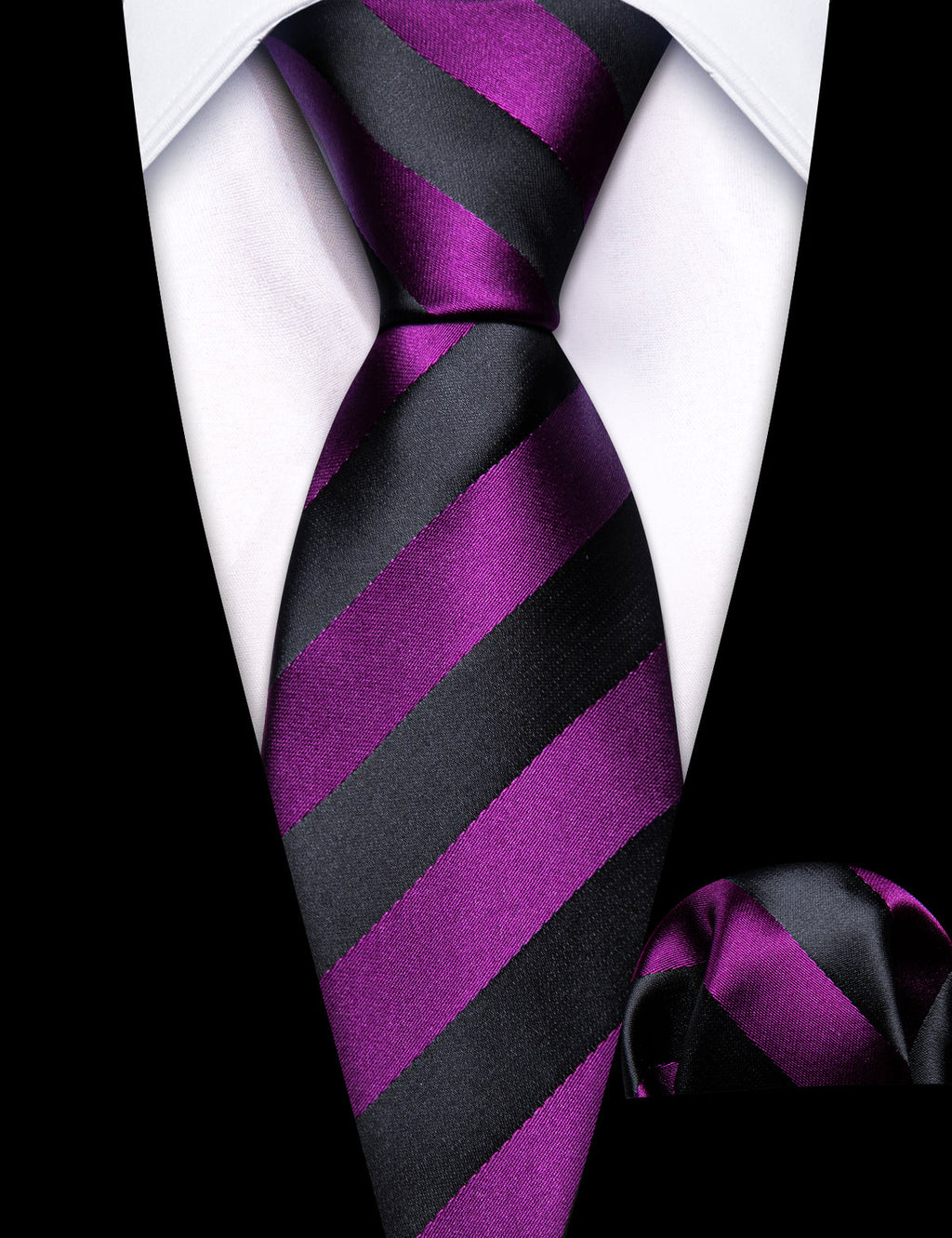 Purple Black Striped Children Silk Tie Set - GentCrest - View 2