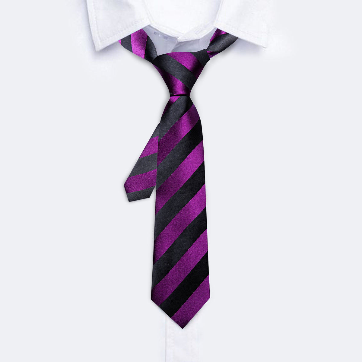Purple Black Striped Children Silk Tie Set - GentCrest