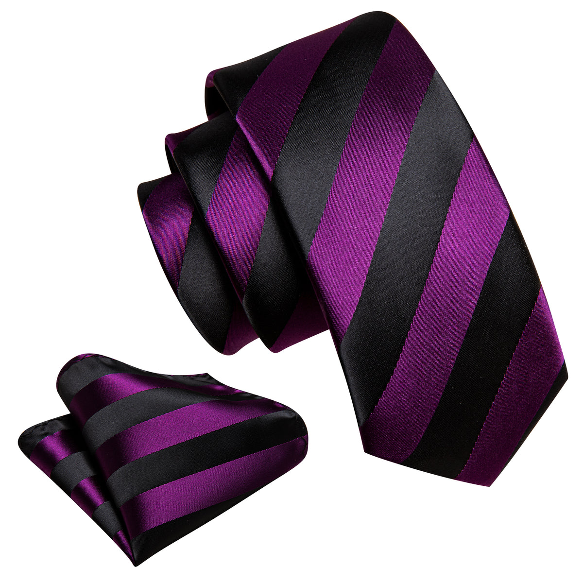 Purple Black Striped Children Silk Tie Set - GentCrest - View 3