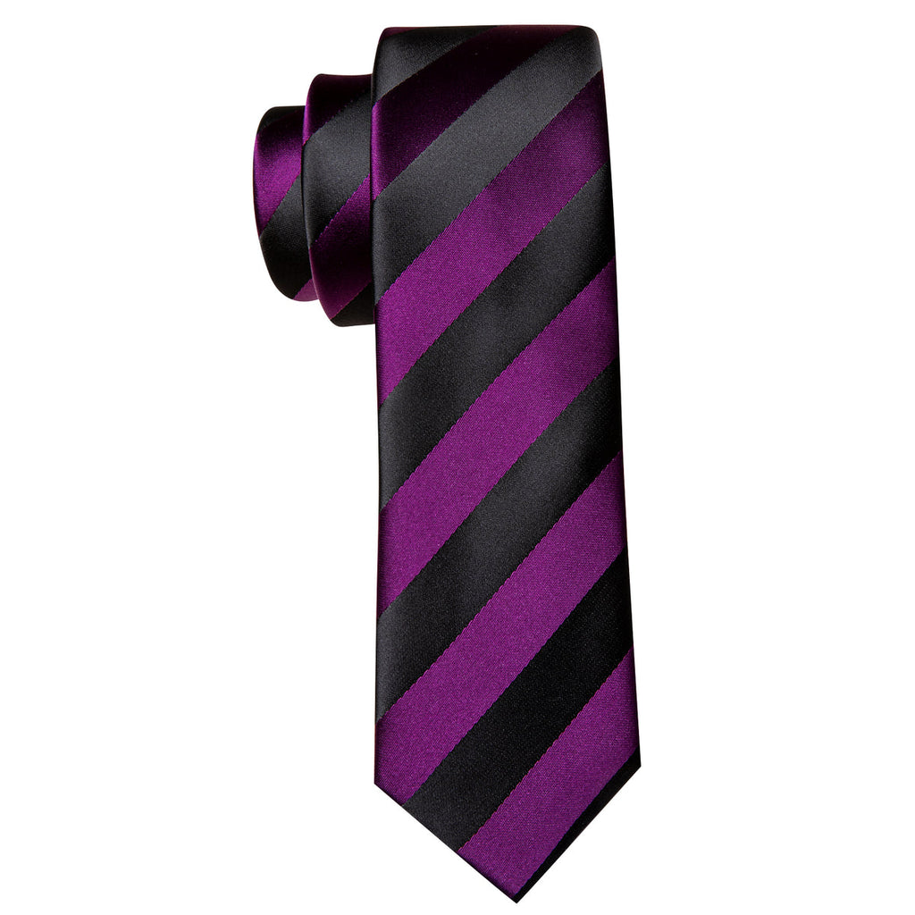 Purple Black Striped Children Silk Tie Set - GentCrest - View 5