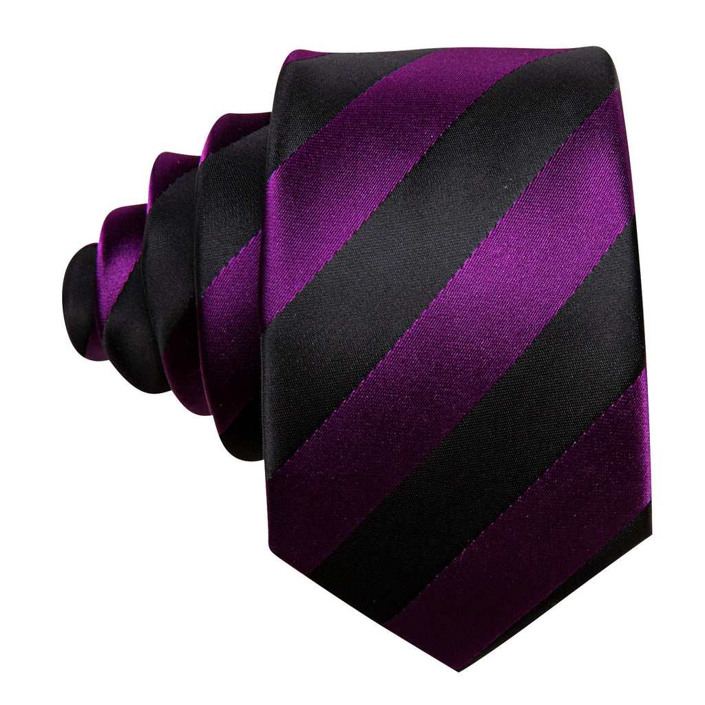 Purple Black Striped Children Silk Tie Set - GentCrest - View 6