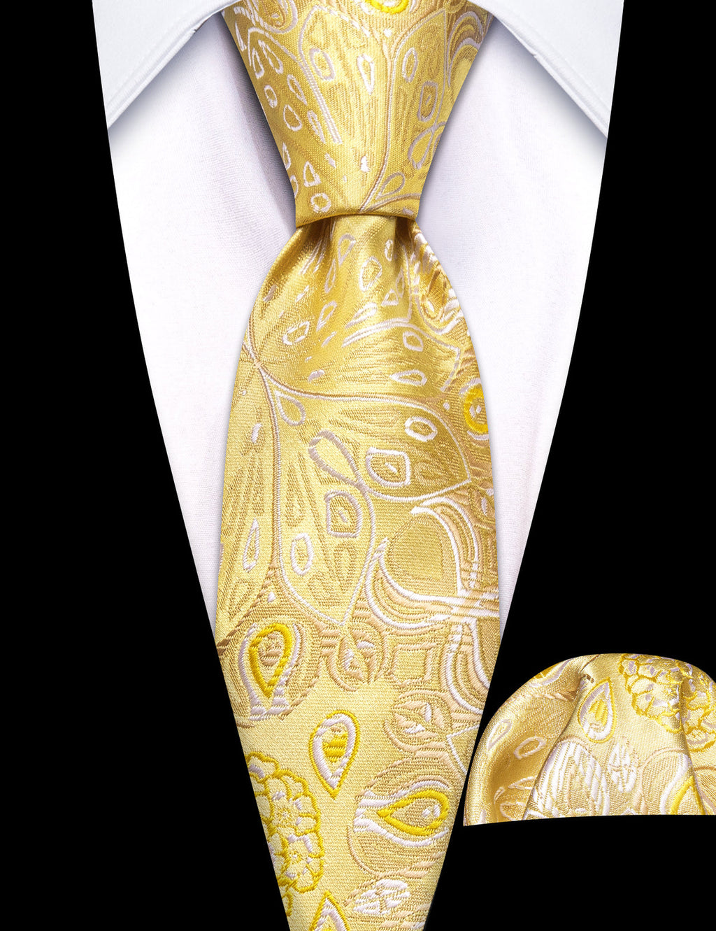 Gold White Paisley Silk Tie Set - GentCrest - View 2