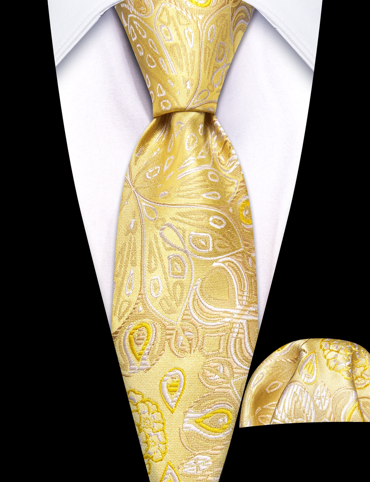 Gold White Paisley Silk Tie Set - GentCrest - View 2