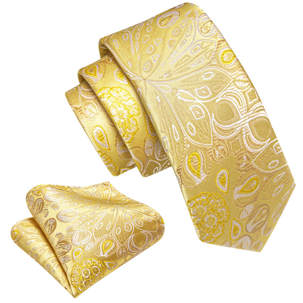 Gold White Paisley Silk Tie Set - GentCrest - View 3