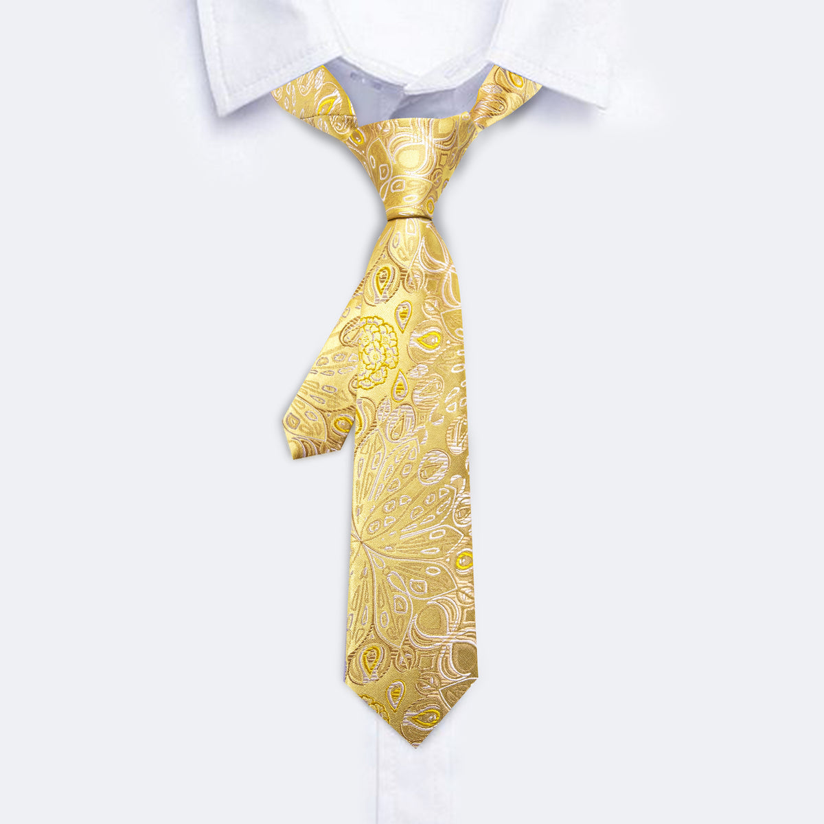 Gold White Paisley Silk Tie Set - GentCrest