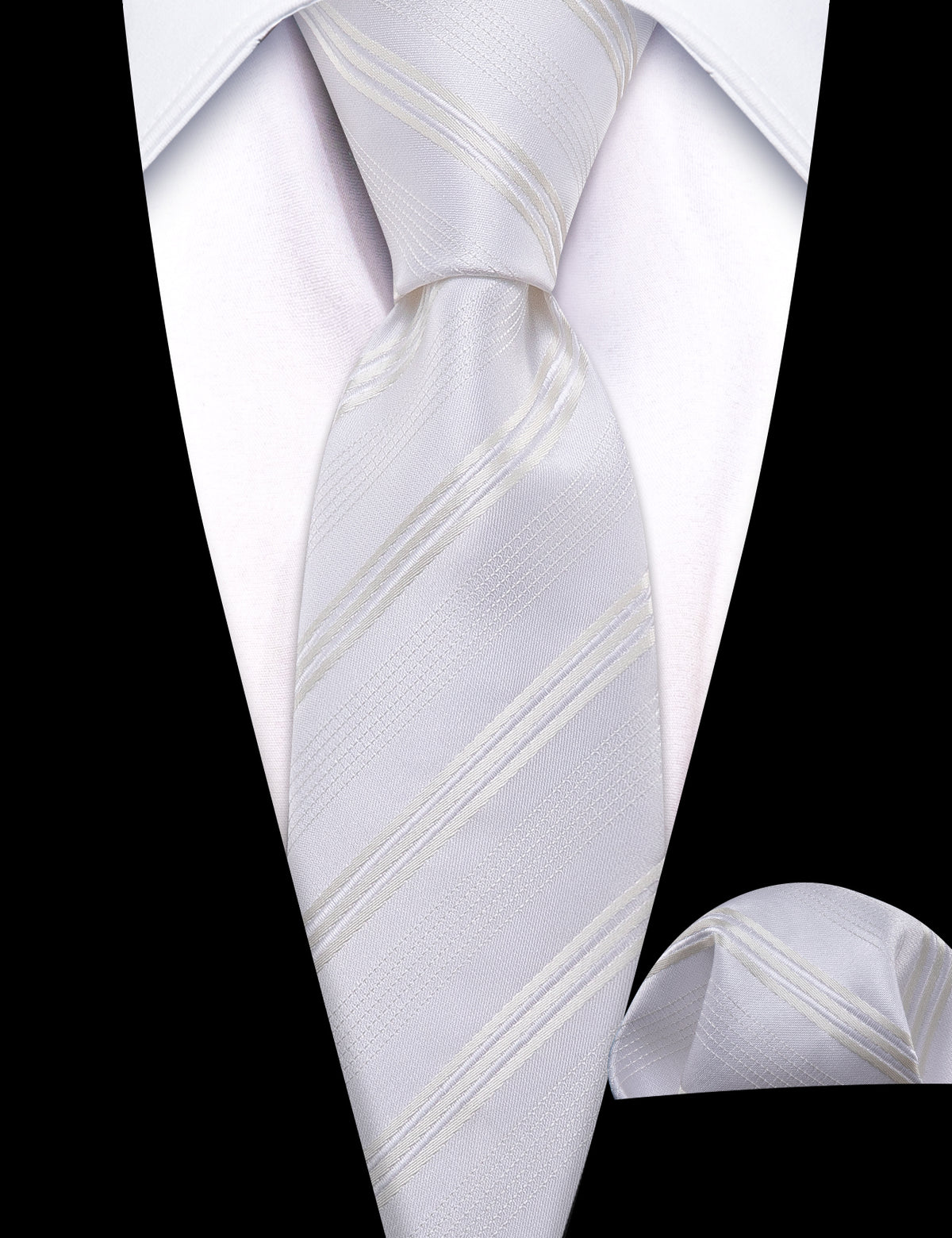 White Striped Children Silk Tie Set - GentCrest