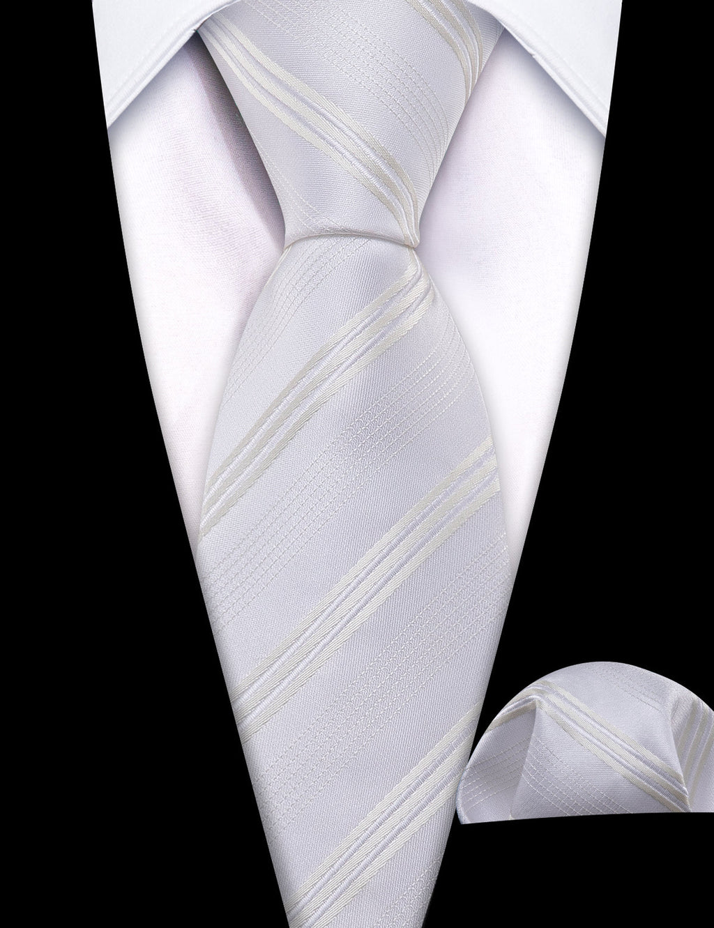 White Striped Children Silk Tie Set - GentCrest - View 3