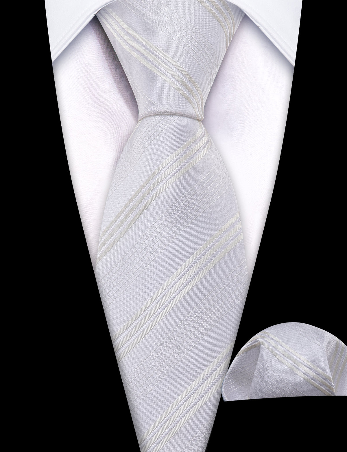 White Striped Children Silk Tie Set - GentCrest - View 3