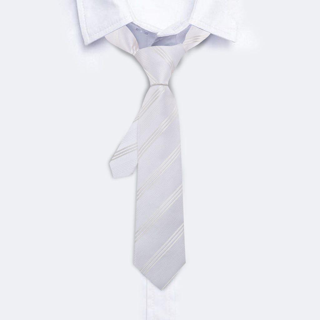 White Striped Children Silk Tie Set - GentCrest - View 6