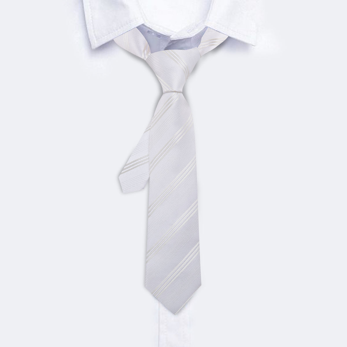 White Striped Children Silk Tie Set - GentCrest - View 6