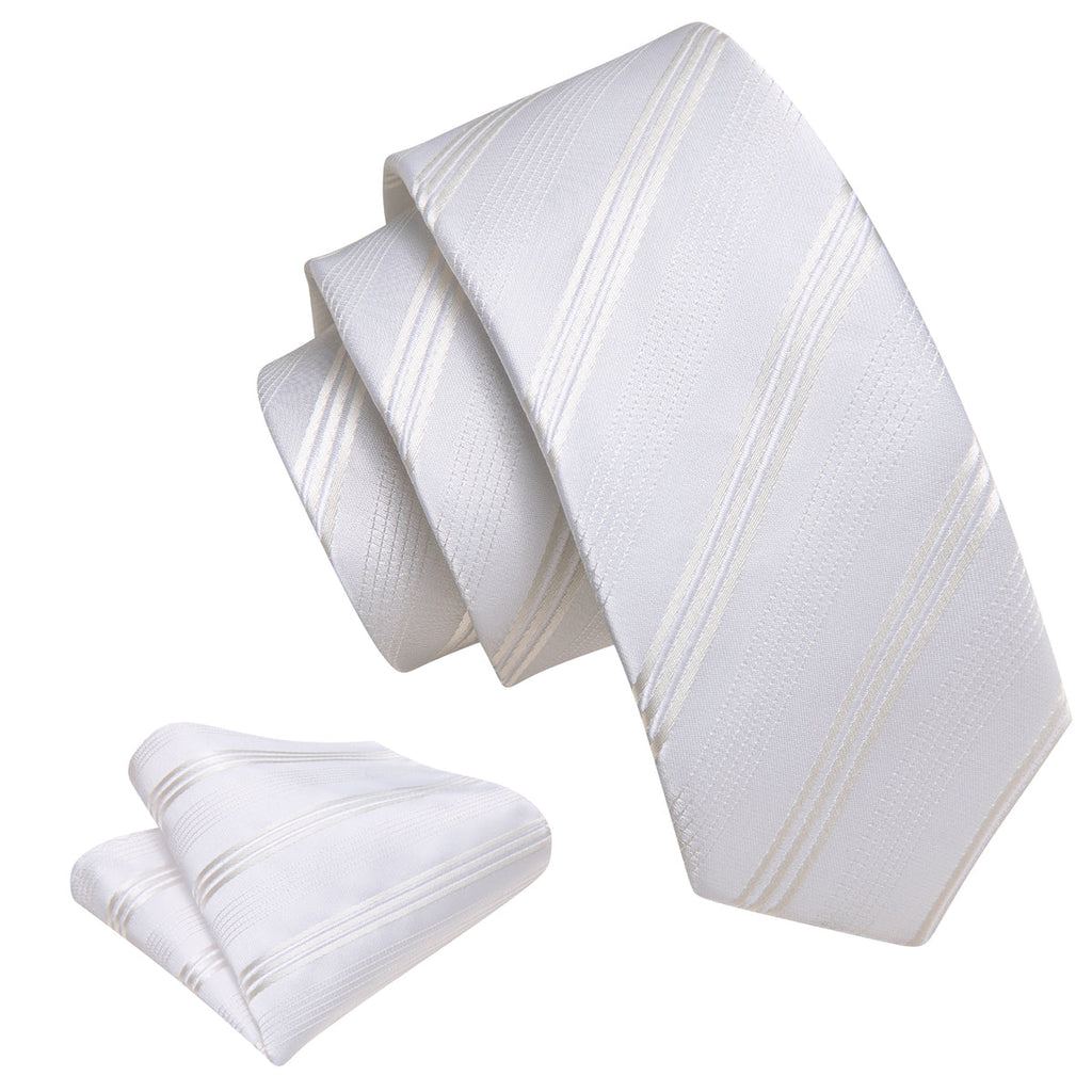 White Striped Children Silk Tie Set - GentCrest - View 2