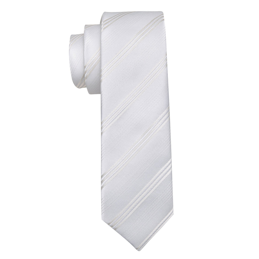 White Striped Children Silk Tie Set - GentCrest - View 5