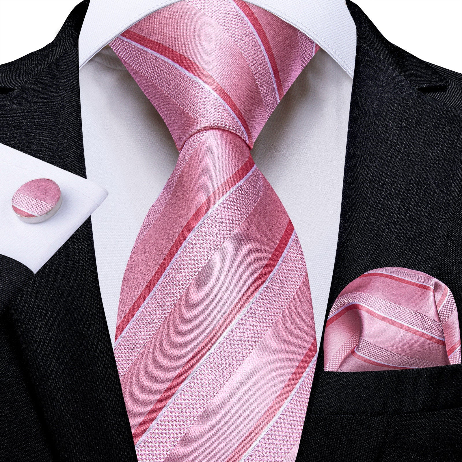 GentCrest Pink Striped Tie Hanky Cufflinks Set - Image 1