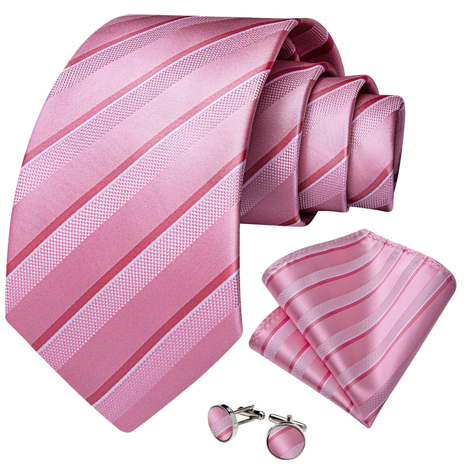 GentCrest Pink Striped Tie Hanky Cufflinks Set - Image 2