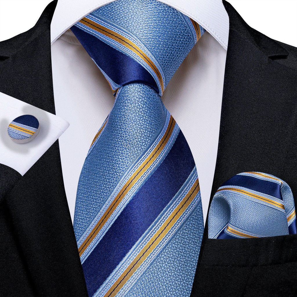 GentCrest Blue Striped Tie Hanky Cufflinks Set - Image 1