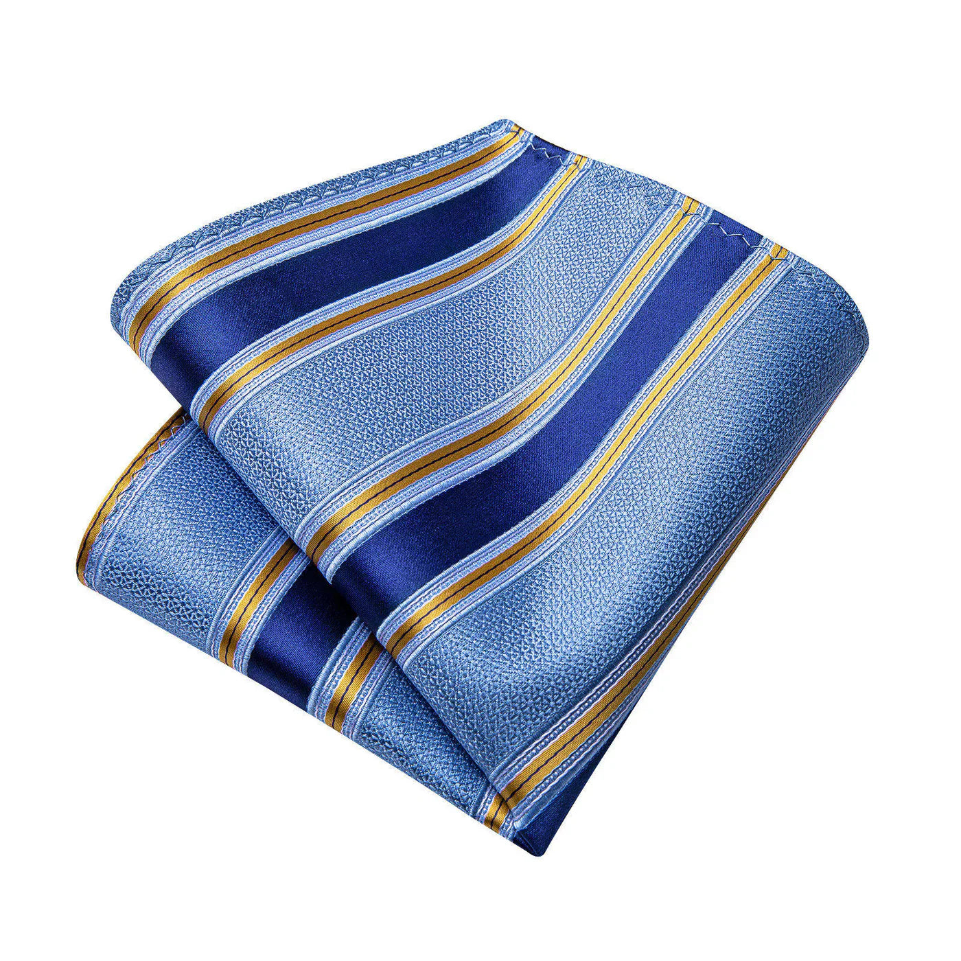 Light Blue & Navy Striped Silk with Pocket Square and Cufflinks Silk Tie Set - GentCrest - View 5
