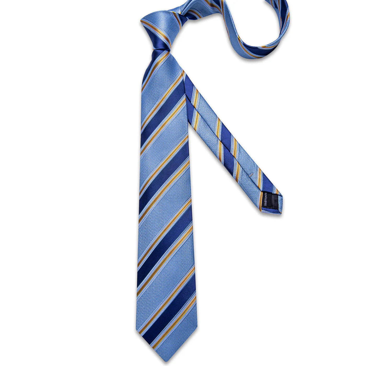 Light Blue & Navy Striped Silk with Pocket Square and Cufflinks Silk Tie Set - GentCrest - View 4