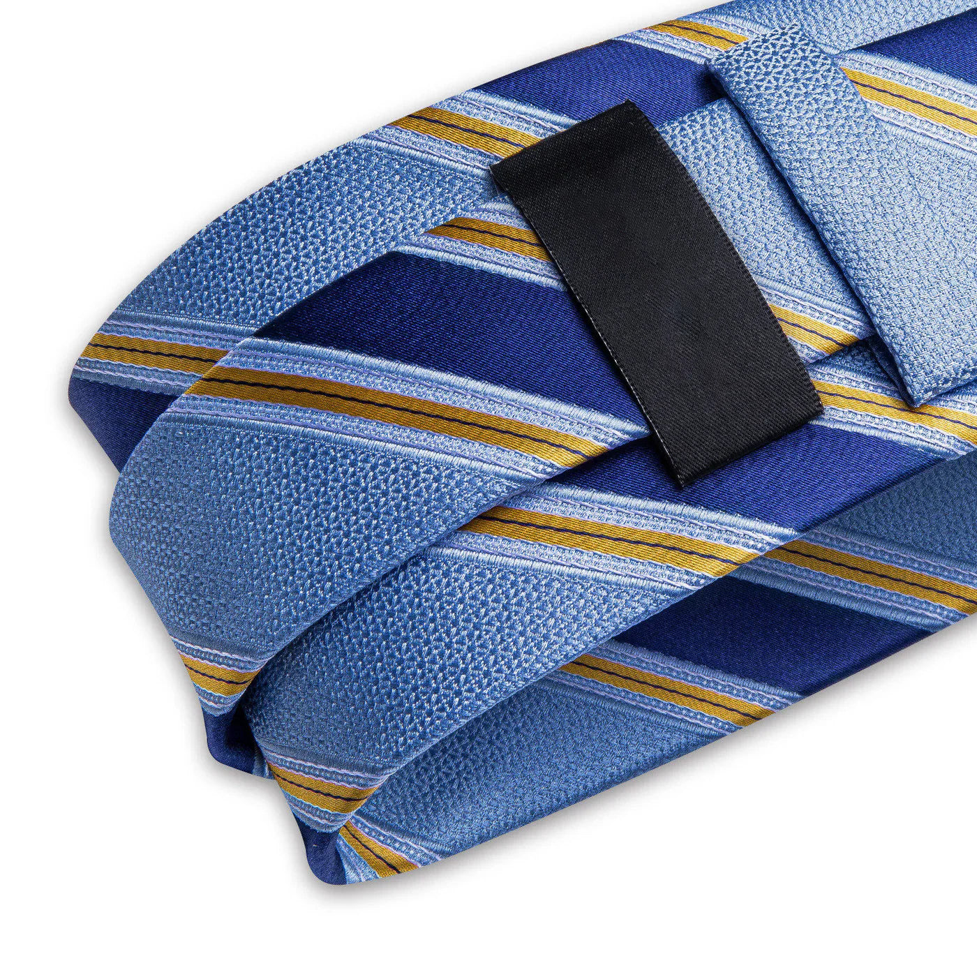 Light Blue & Navy Striped Silk with Pocket Square and Cufflinks Silk Tie Set - GentCrest - View 6