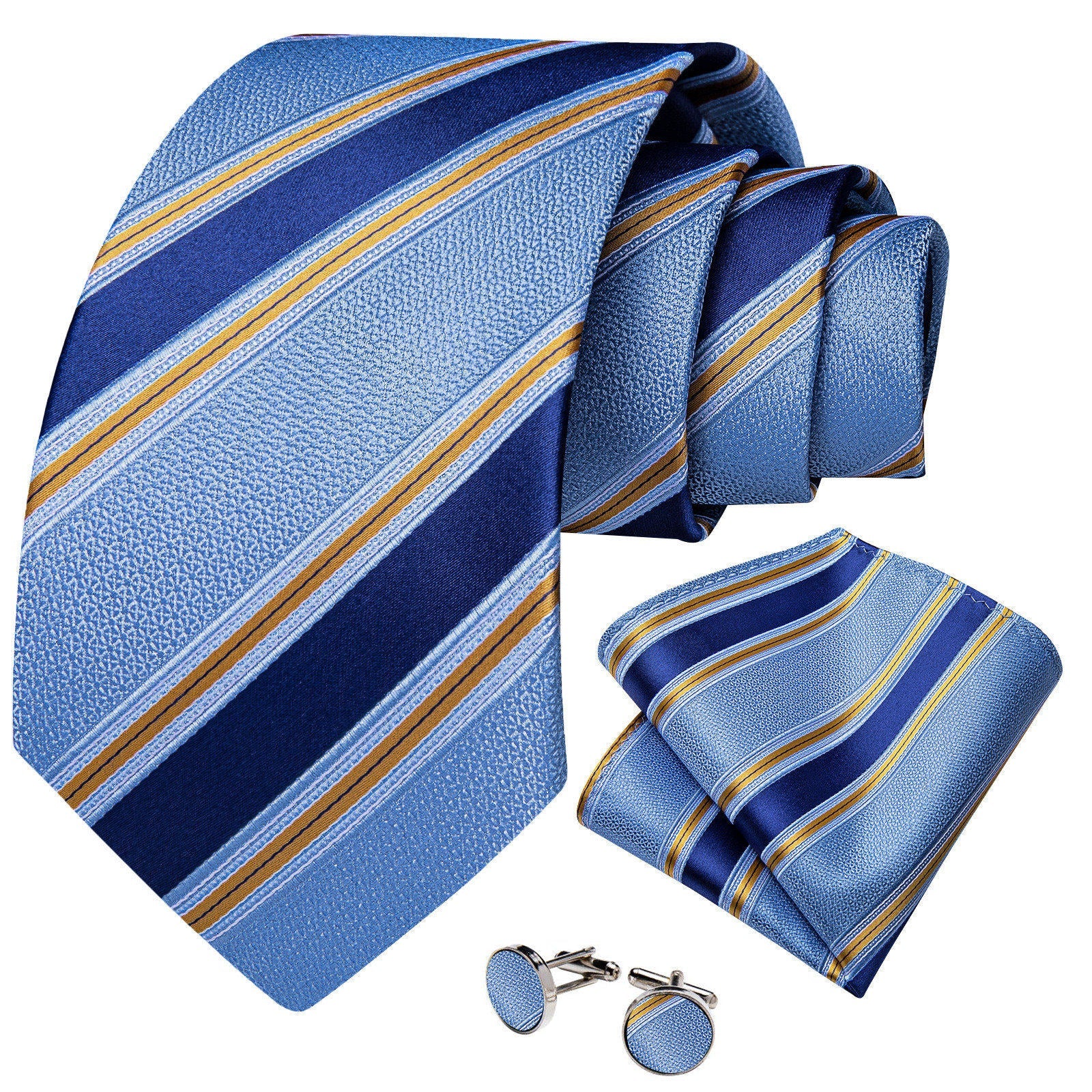 GentCrest Blue Striped Tie Hanky Cufflinks Set - Image 2