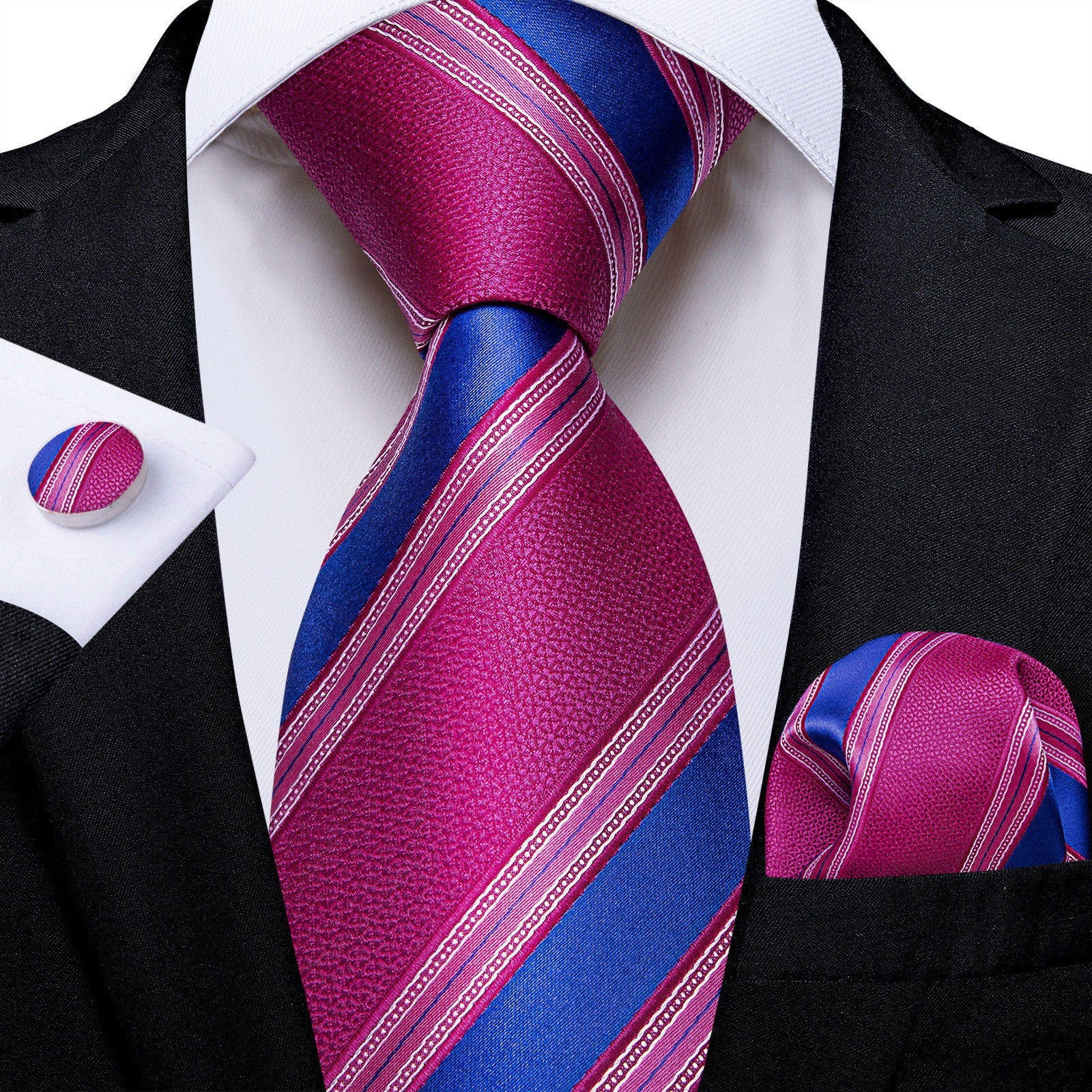 GentCrest Pink Striped Tie Hanky Cufflinks Set - Image 1