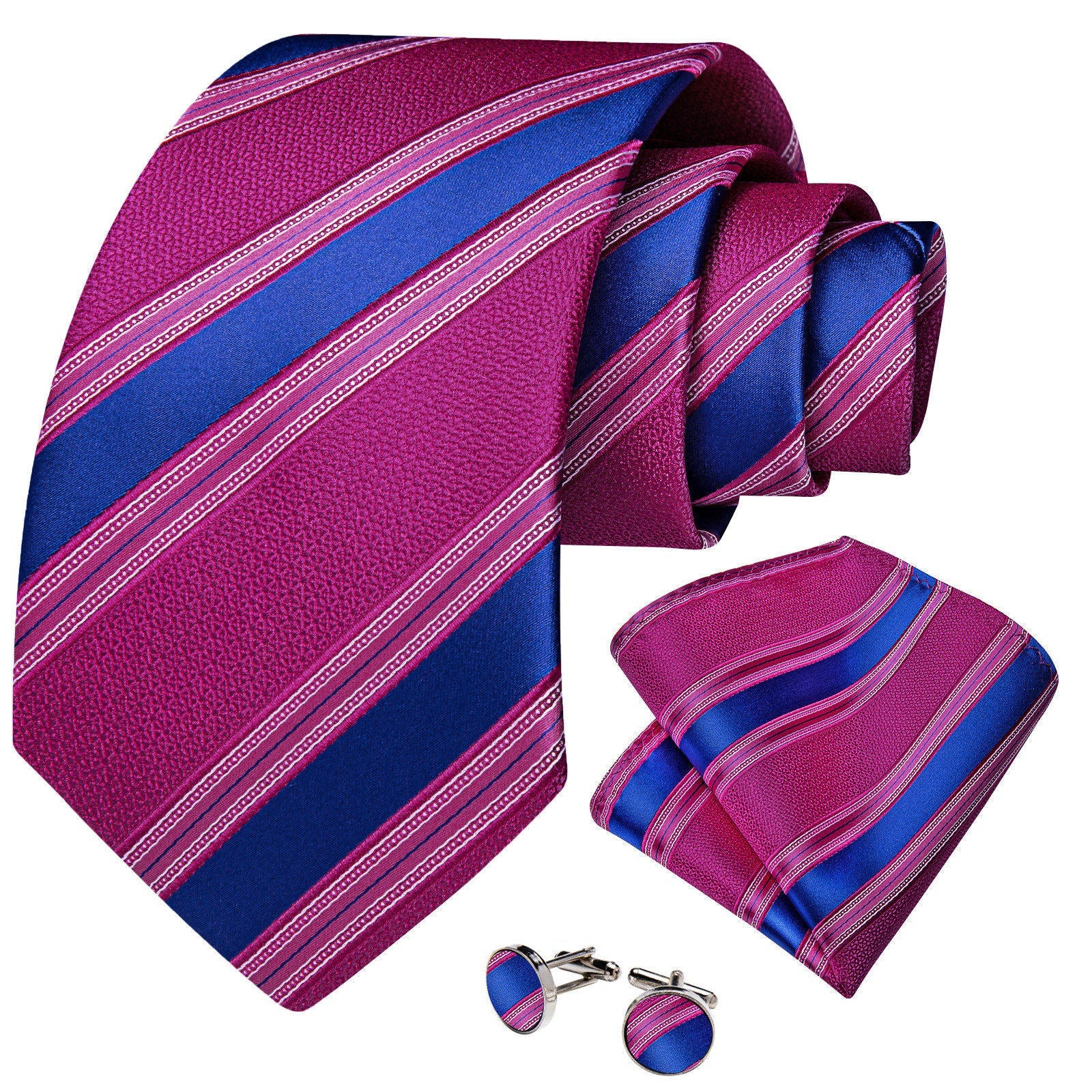 GentCrest Pink Striped Tie Hanky Cufflinks Set - Image 5
