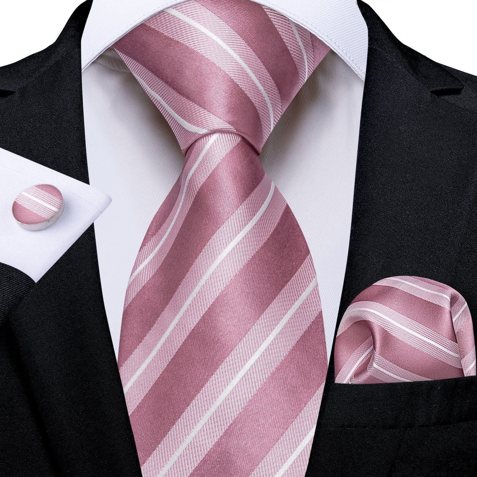 GentCrest Pink Striped Tie Hanky Cufflinks Set - Image 1