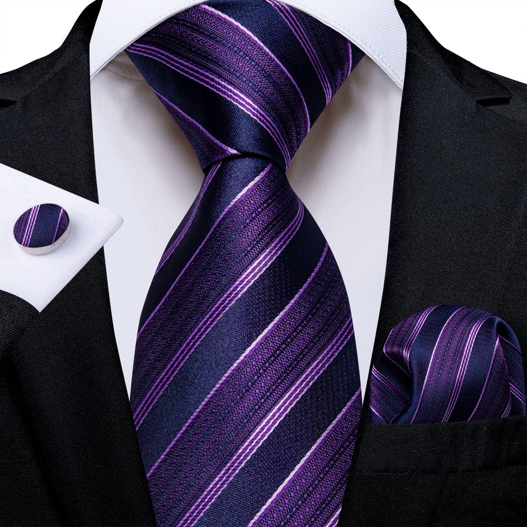 GentCrest Purple Striped Tie Hanky Cufflinks Set - Image 1