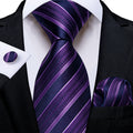 GentCrest Purple Striped Tie Hanky Cufflinks Set - Image 1