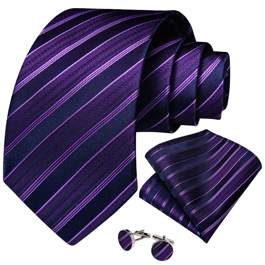 GentCrest Purple Striped Tie Hanky Cufflinks Set - Image 3