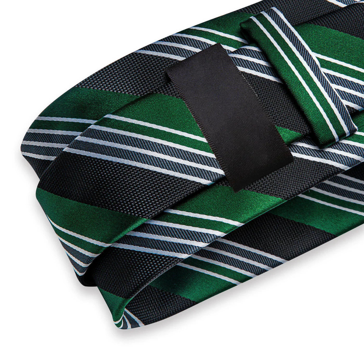 Emerald Green & Black Striped Silk with Pocket Square and Cufflinks Silk Tie Set - GentCrest - View 4