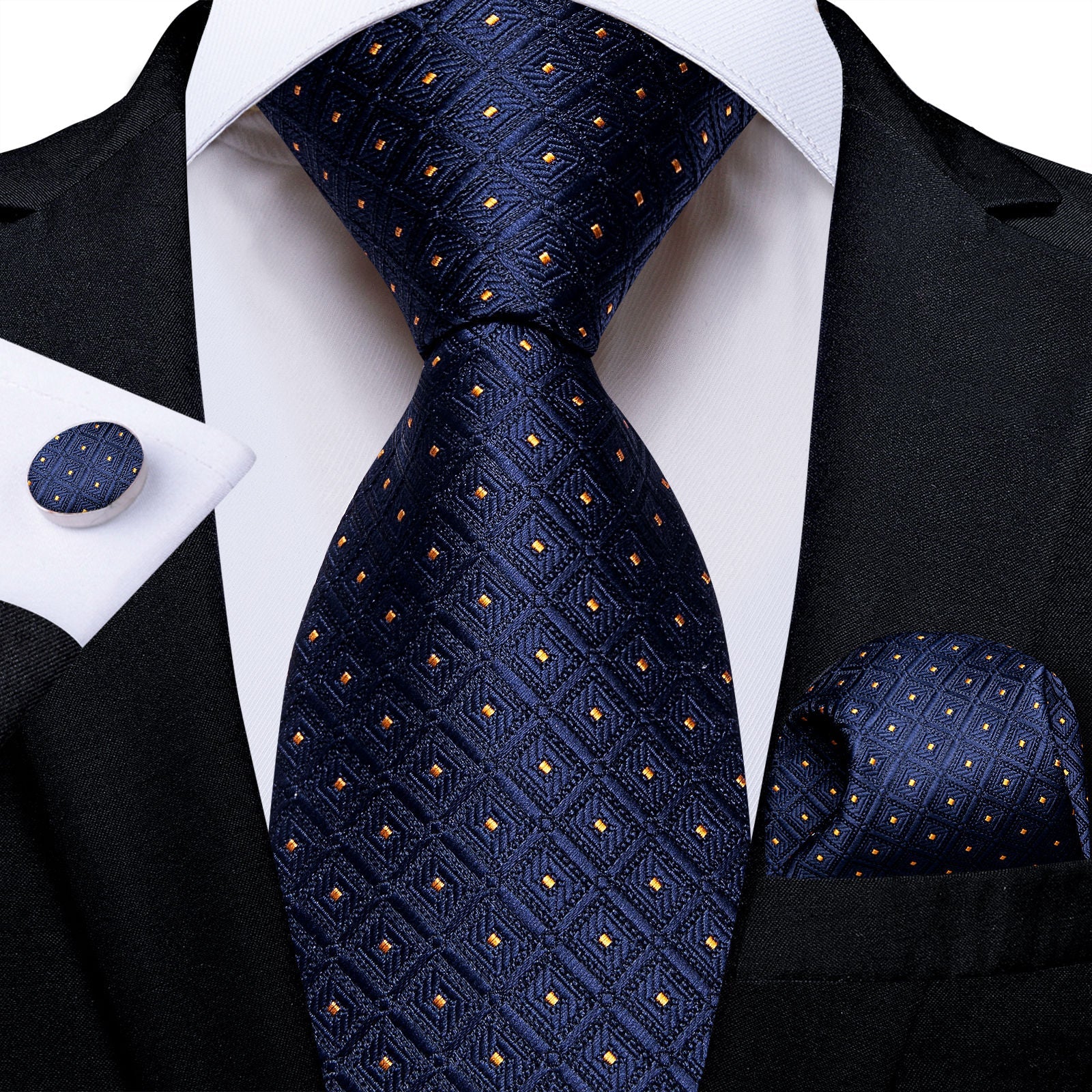 GentCrest Blue Plaid Tie Hanky Cufflinks Set - Image 1