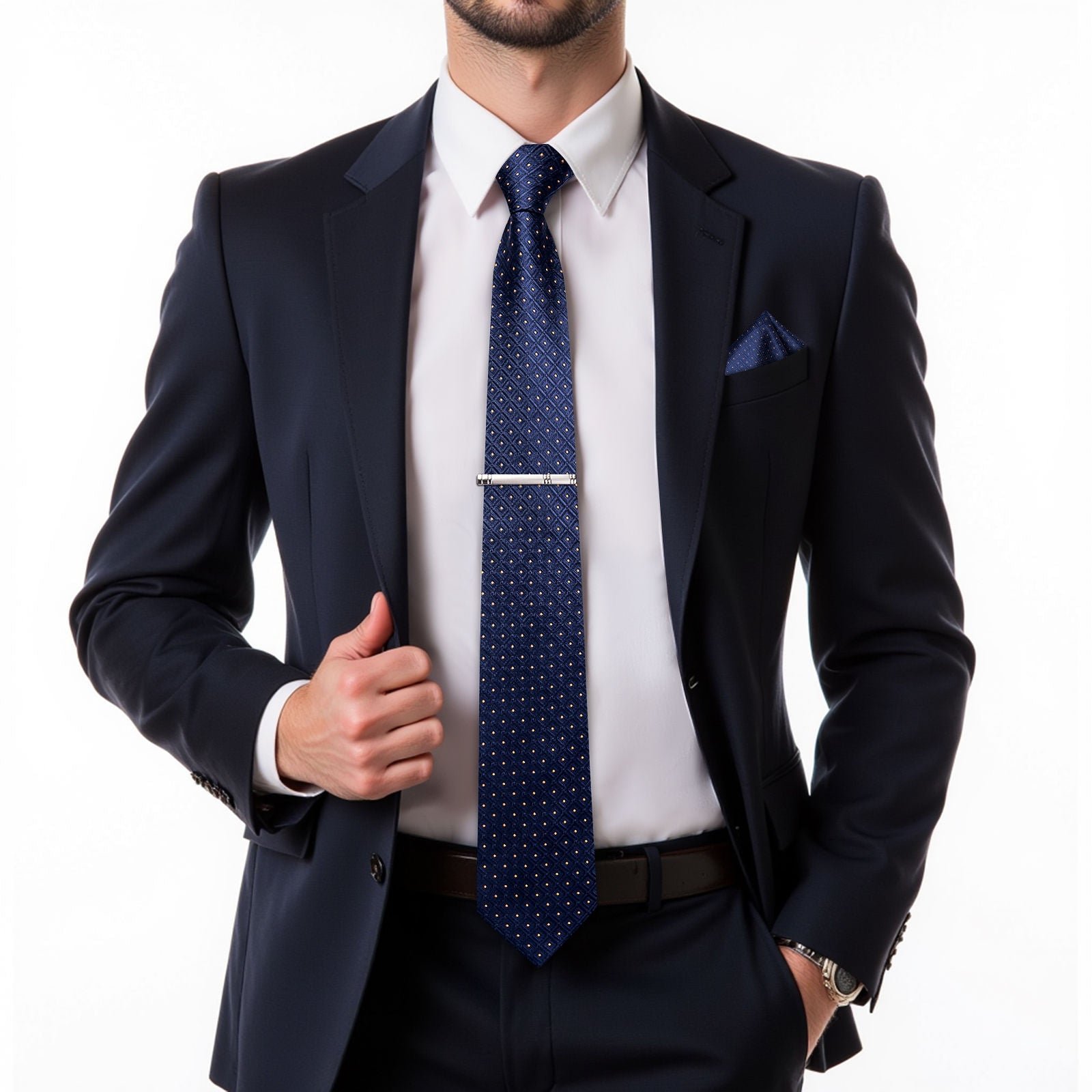 GentCrest Blue Plaid Tie Hanky Cufflinks Set - Image 2