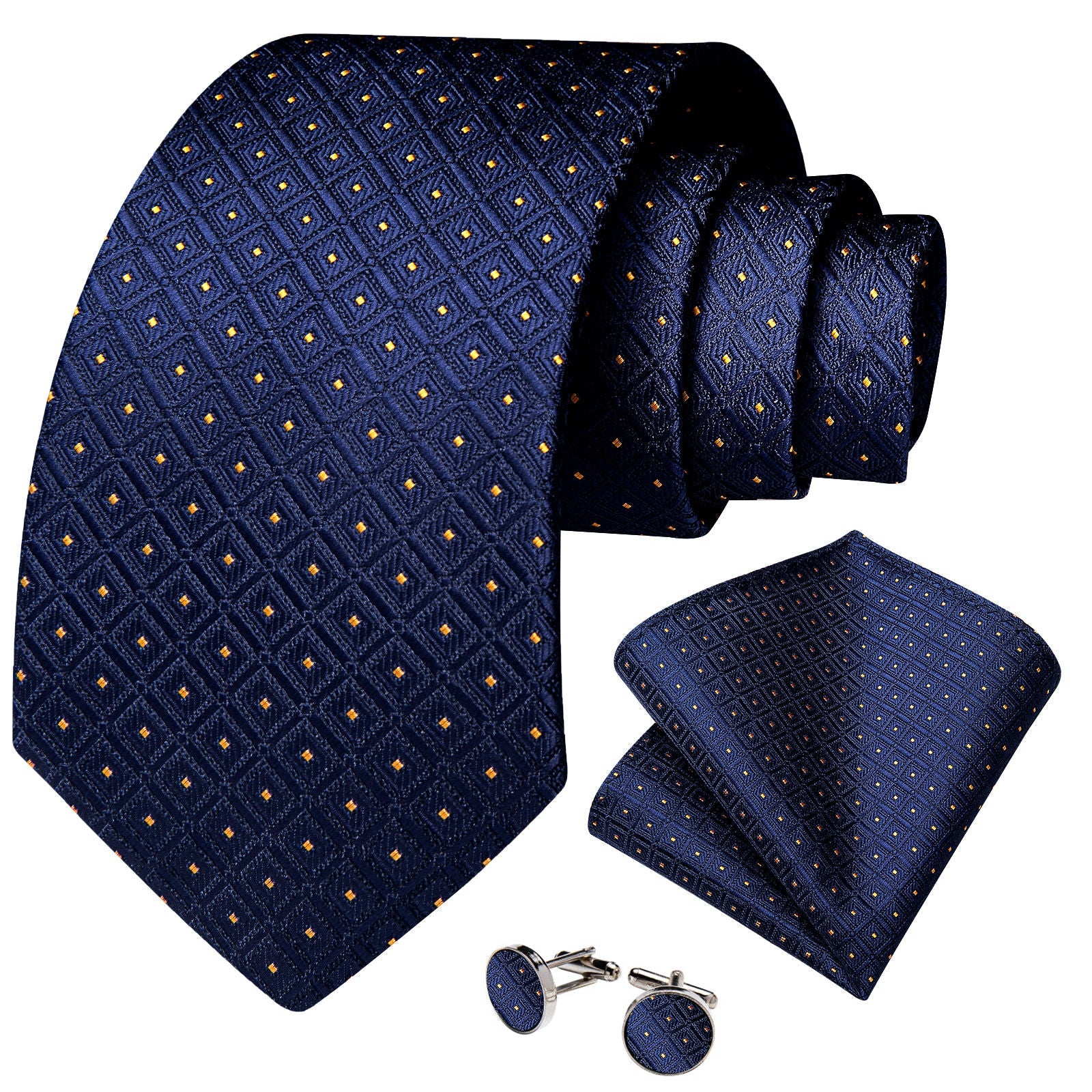 GentCrest Blue Plaid Tie Hanky Cufflinks Set - Image 3