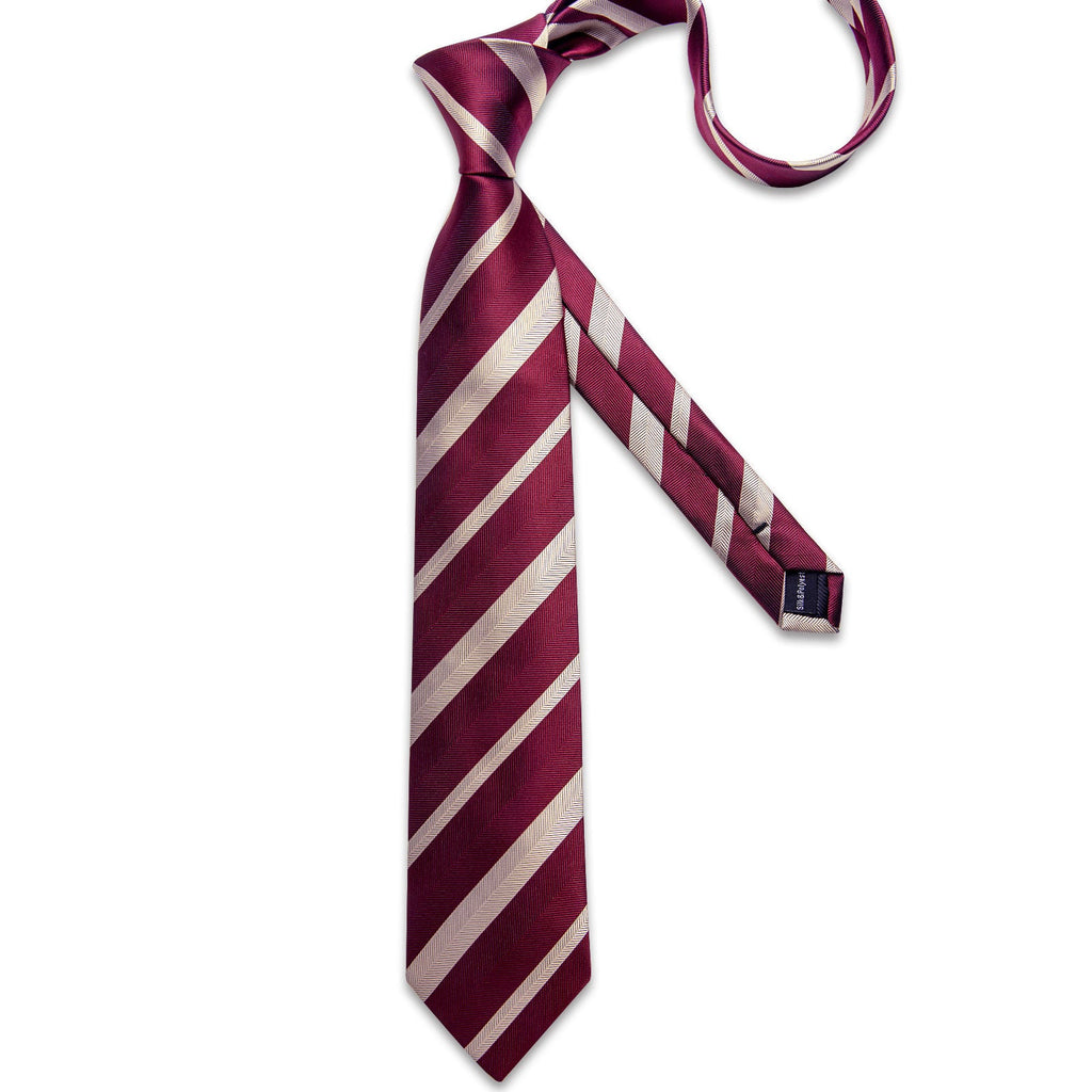 GentCrest Burgundy Striped Tie Hanky Cufflinks Set - Image 4