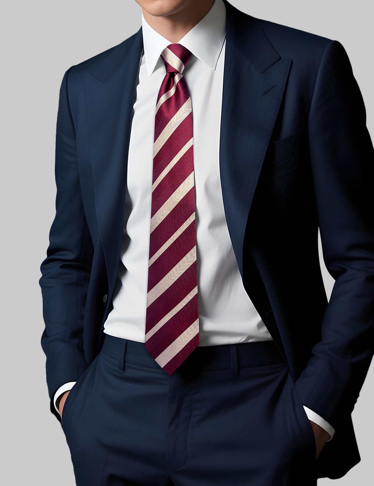 GentCrest Burgundy Striped Tie Hanky Cufflinks Set - Image 2