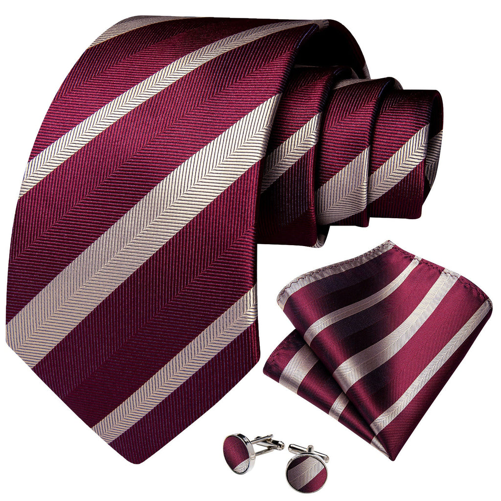 GentCrest Burgundy Striped Tie Hanky Cufflinks Set - Image 3