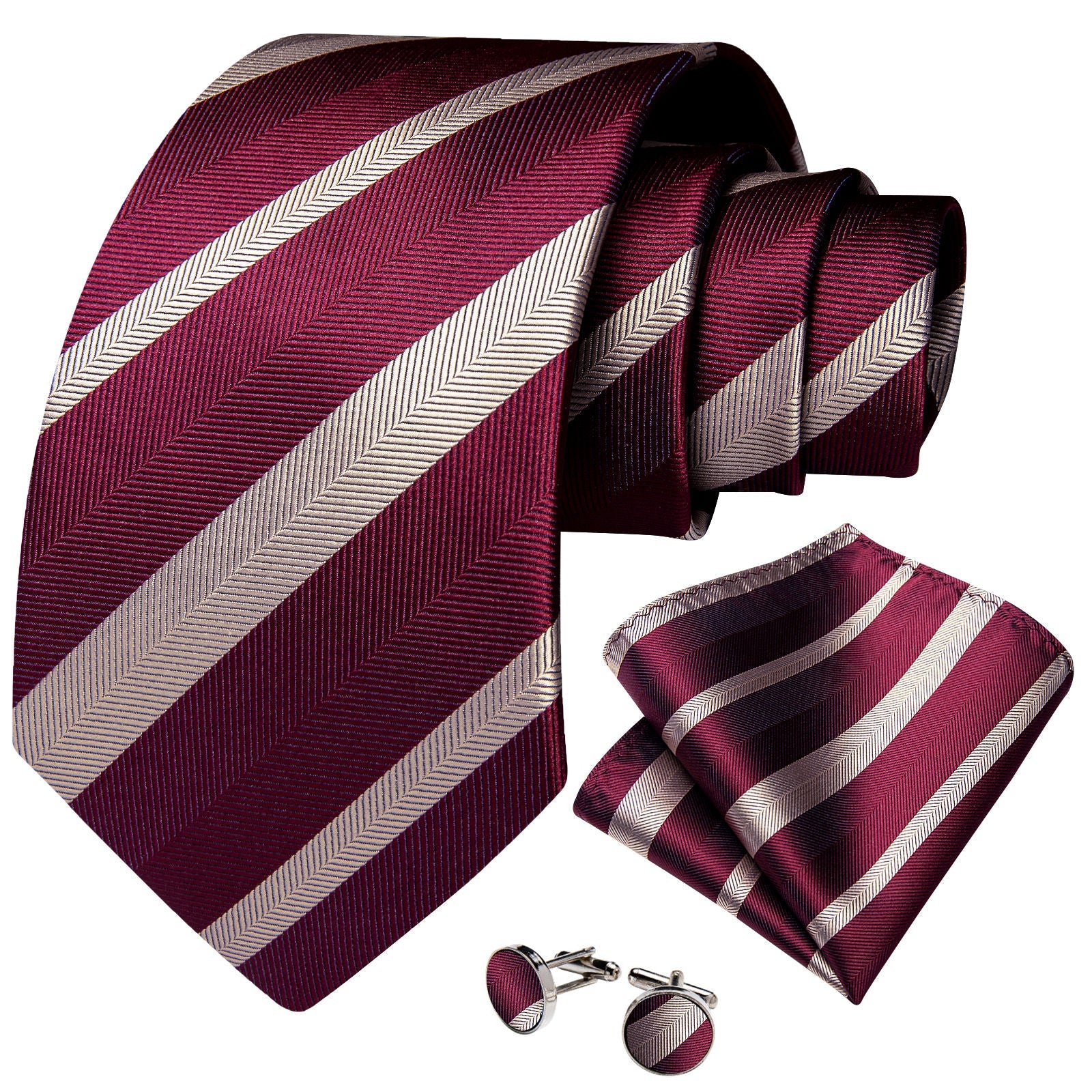 GentCrest Burgundy Striped Tie Hanky Cufflinks Set - Image 3