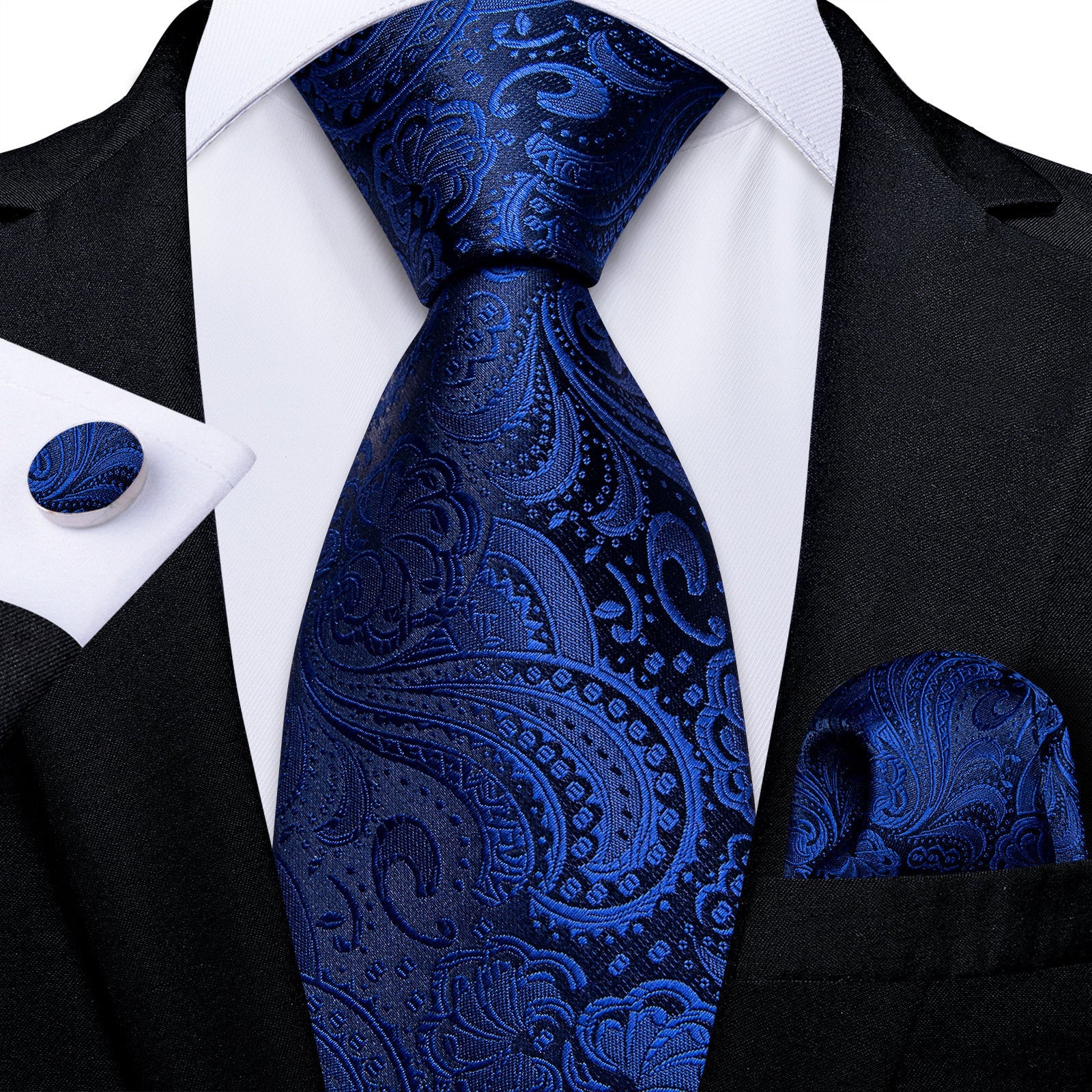 GentCrest Blue Paisley Tie Hanky Cufflinks Set - Image 1