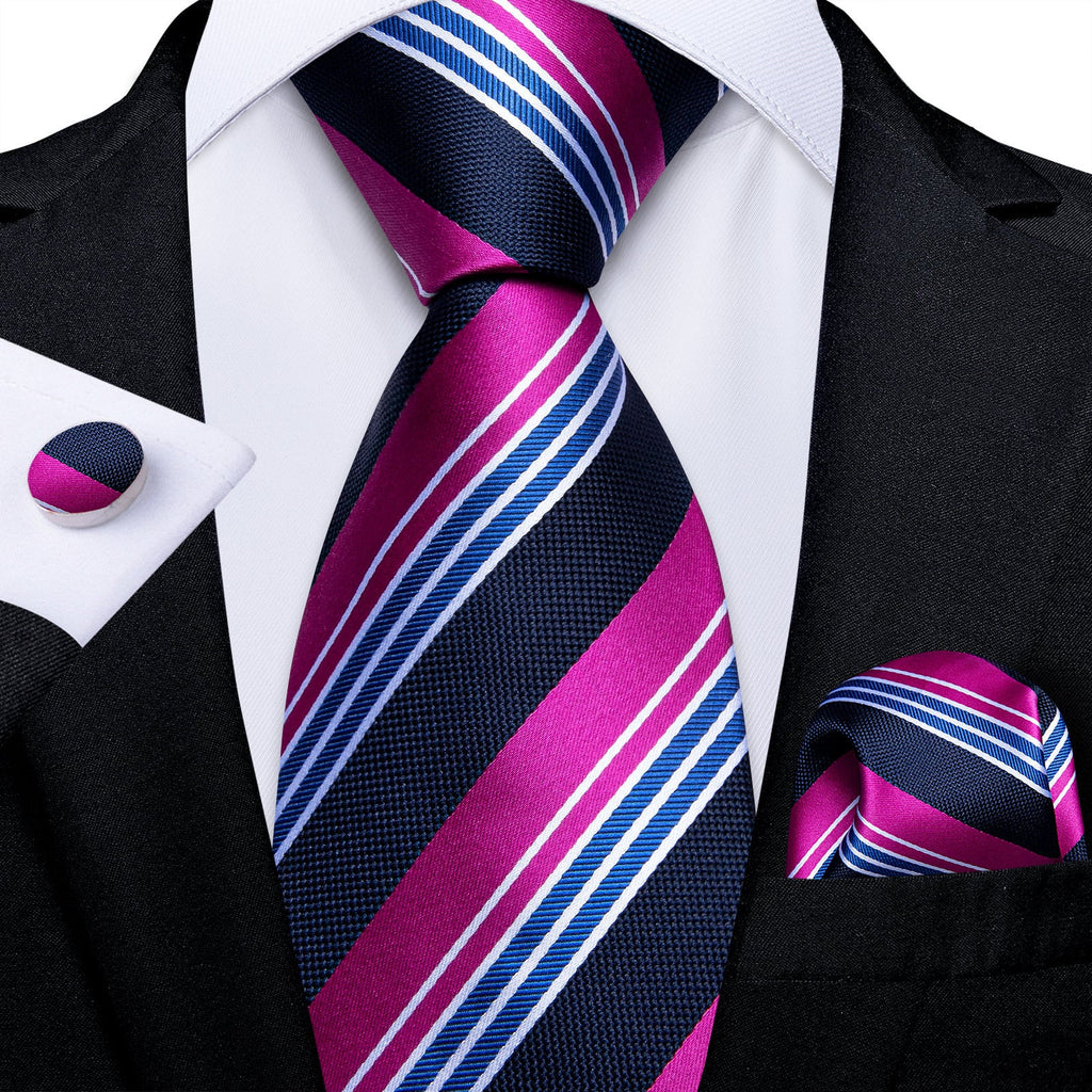 GentCrest Black Striped Tie Hanky Cufflinks Set - Image 1