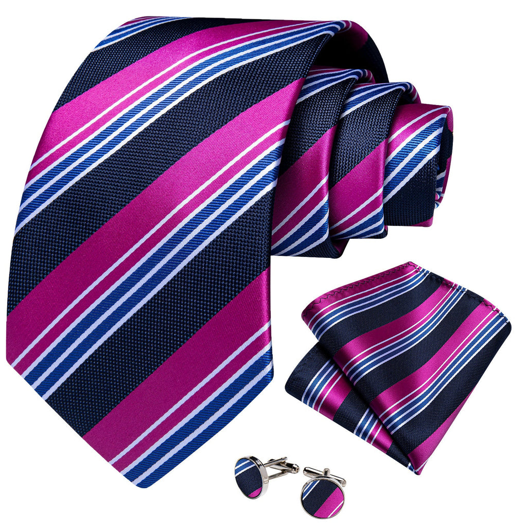 GentCrest Black Striped Tie Hanky Cufflinks Set - Image 2