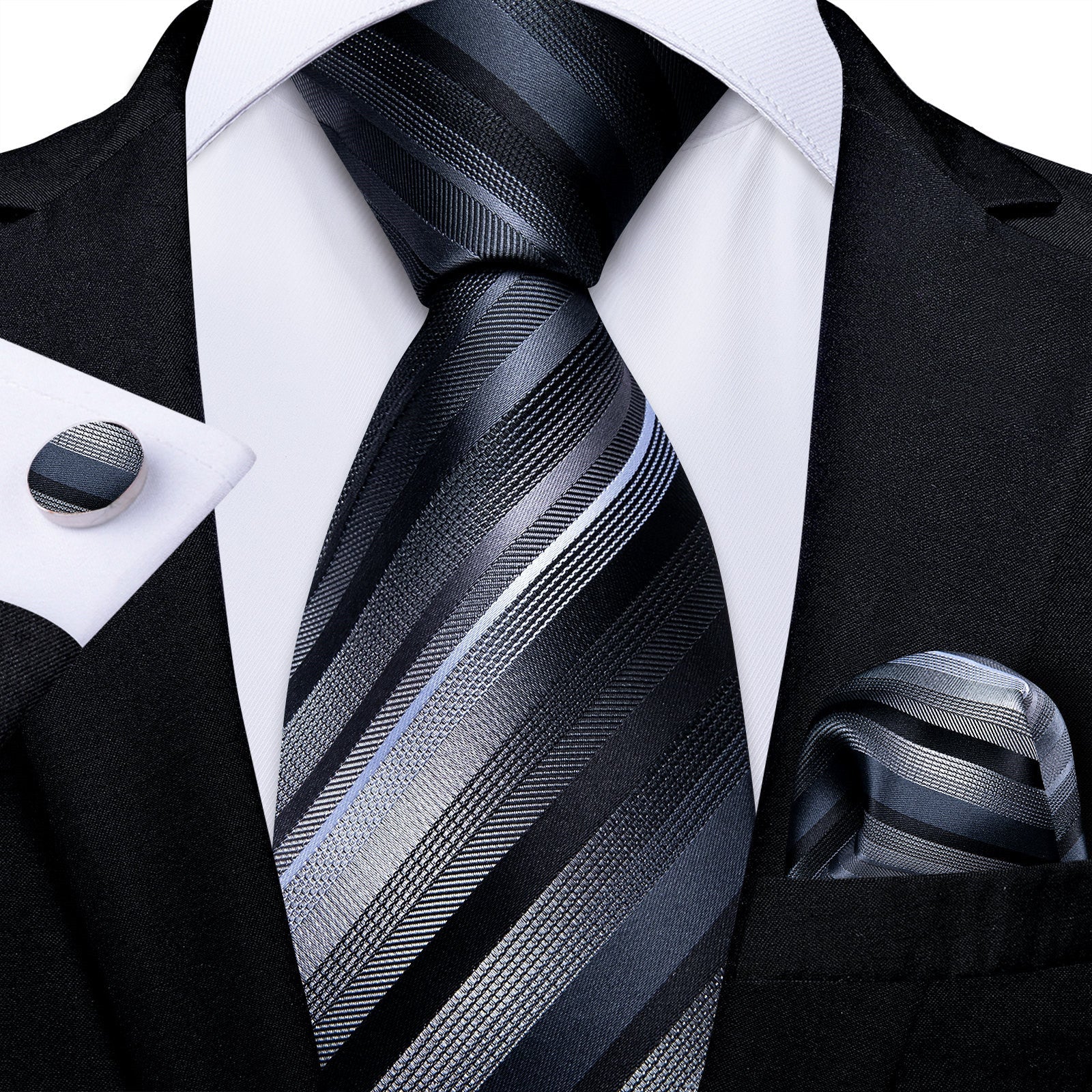 GentCrest Grey Striped Tie Hanky Cufflinks Set - Image 1