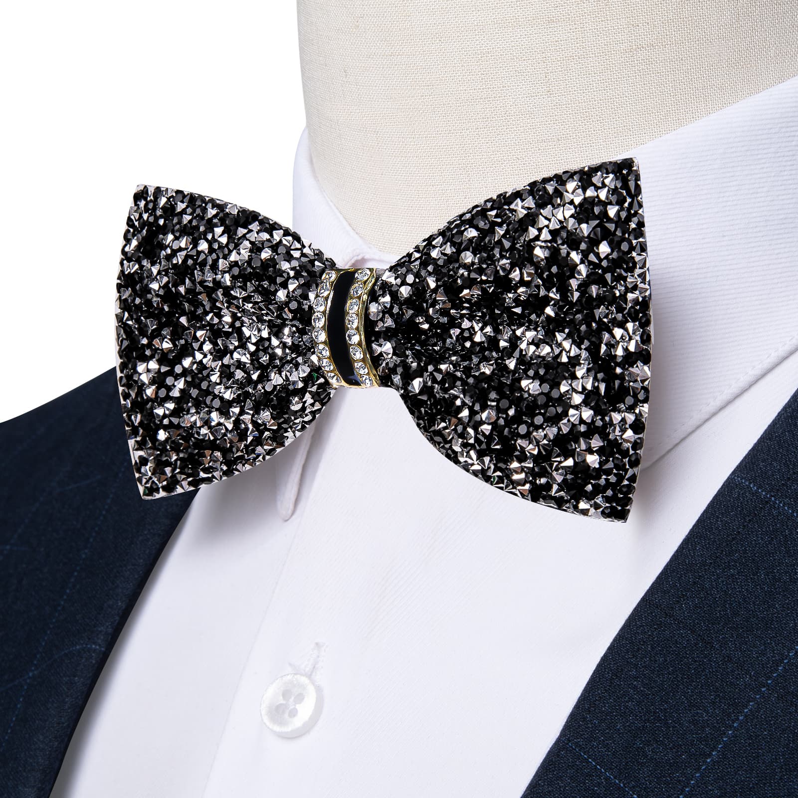 GentCrest Black Rhinestone Bowtie Set - Image 1