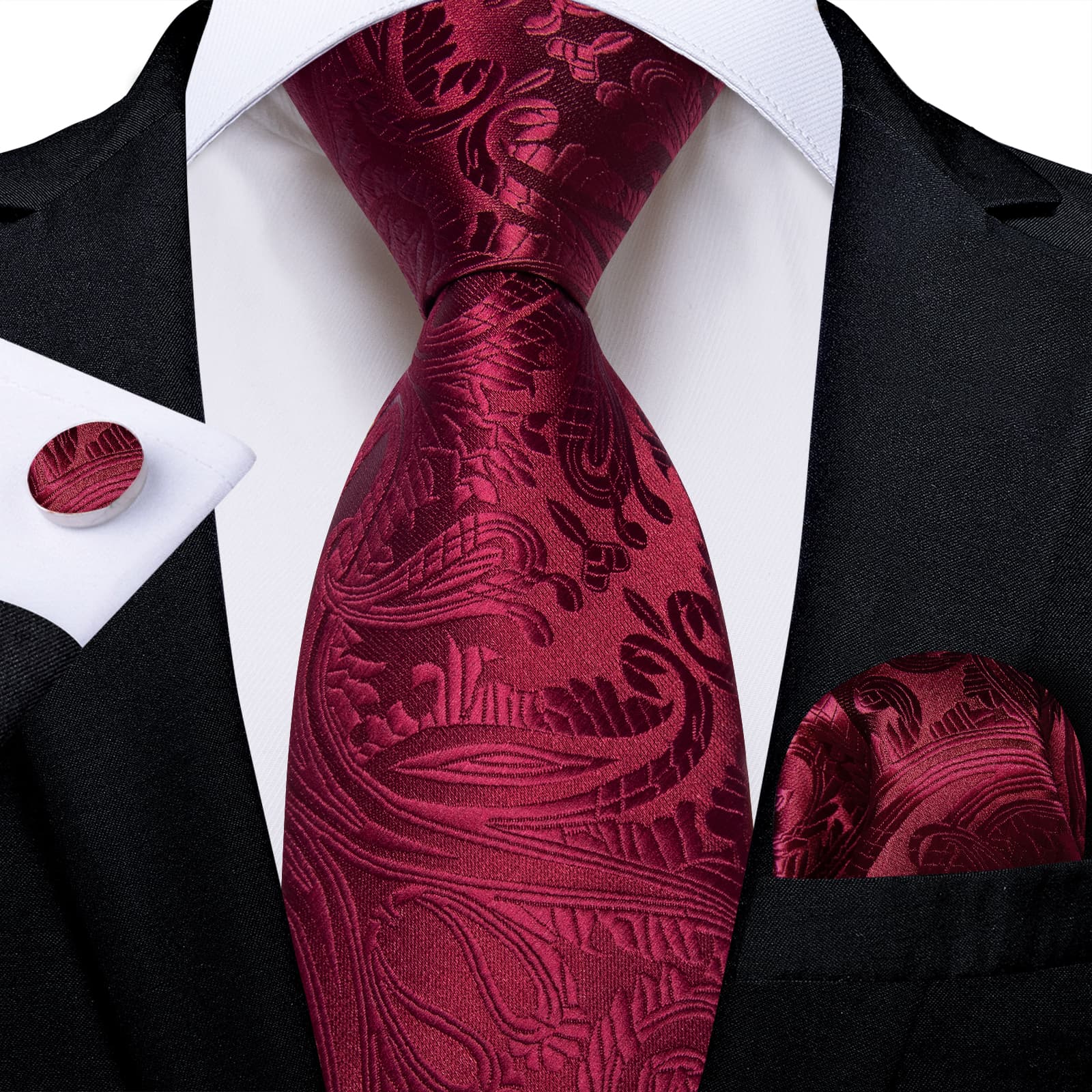 GentCrest Burgundy Paisley Tie Hanky Cufflinks Set - Image 1